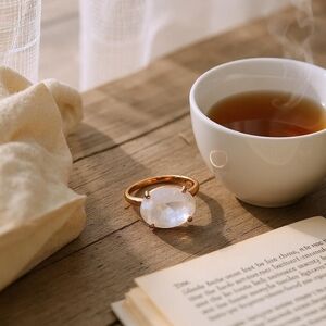 Rose Gold Rainbow Moonstone Solitaire Ring (Size 7.75)